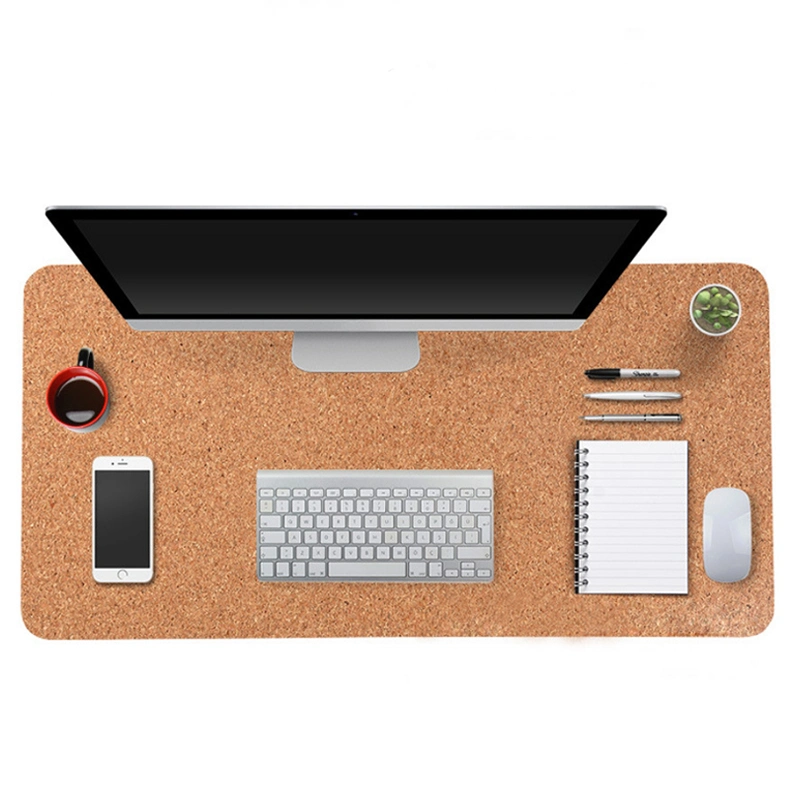 Custom Office Natural Vegan Cork Desk Mat PU Leather Dual Side Large Mouse Pad Laptop Desk Protector Writing Mat