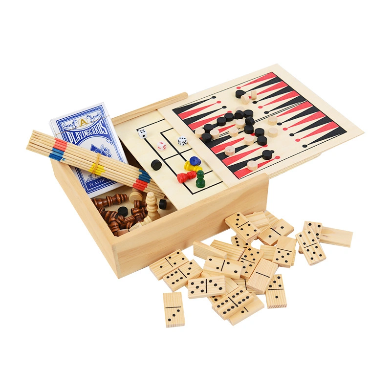 Multifunctional Wooden Board Game All in One Poker Domino Set