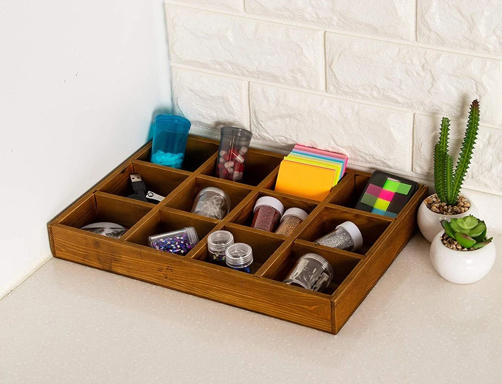 Wooden/Wood Multi-Grid Box/Tray for Jewelry/Tea Bag/Souvenir/USB Cable/Drug Storage