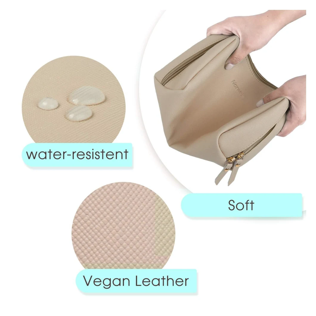 Large Vegan Leather Makeup Bag Zipper Pouch Travel Cosmetic Bag for Women and Girls