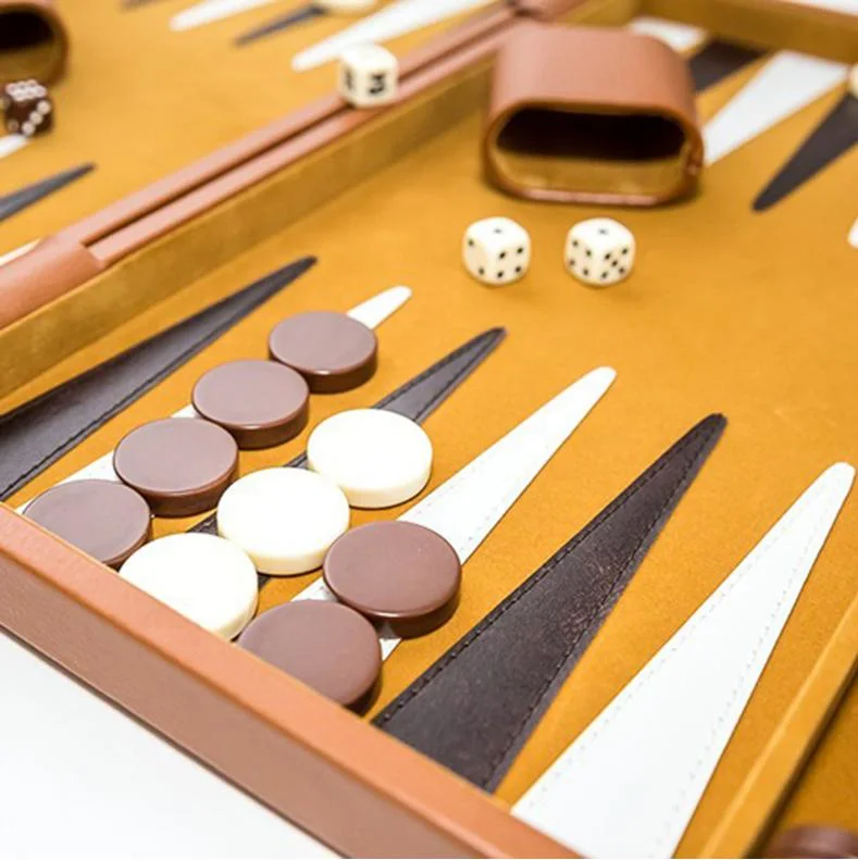 Personalized PU Leather Wooden Backgammon Checkers Set Table Game Backgammon