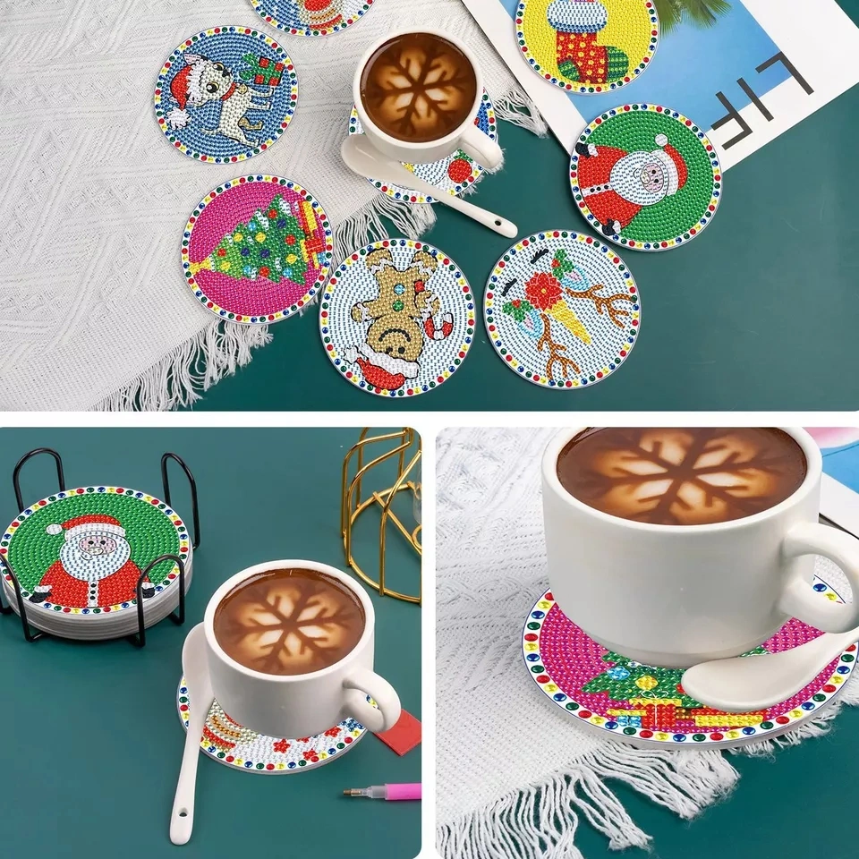 5D DIY Mandala Flower Christmas Animal Ocean 6/8/9/12/18 Pieces with Stand Holder Tea DIY Diamond Painting Coaster Set Kit