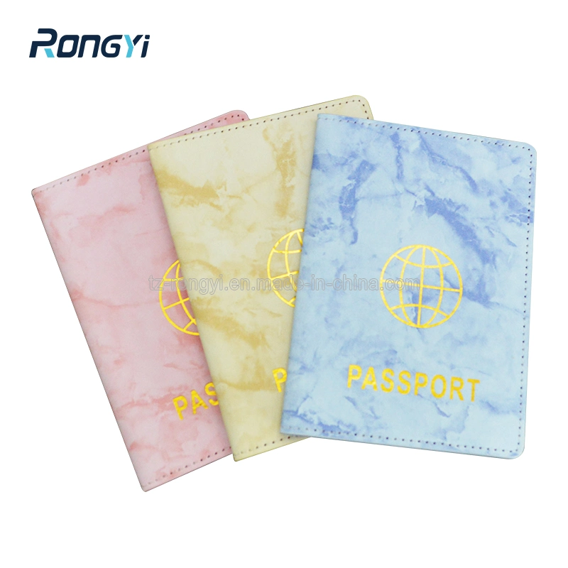 New Design PU Material Passport Holder with Mable Pattern Cover and Gold Foil