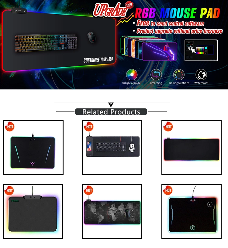 Custom Color Hard Glow Shining Belt Game RGB Light Mouse Pad Wireless Charging Mouse Pad