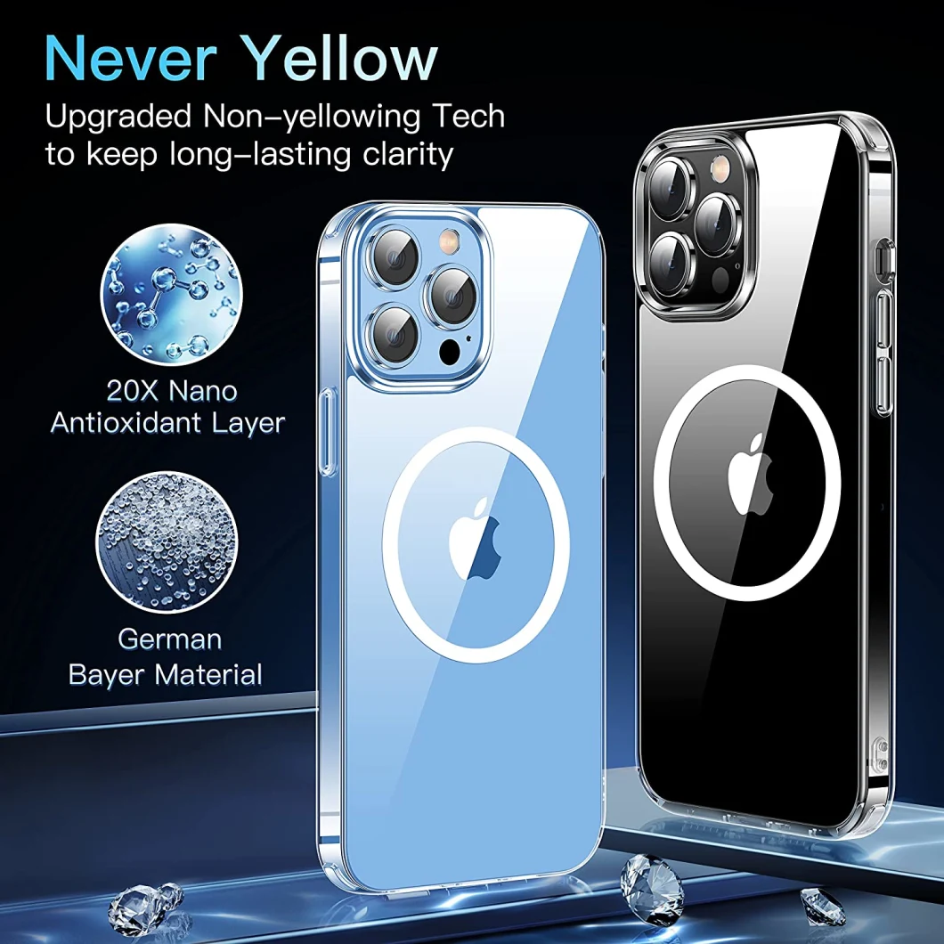 Crystal Clear Magnetic Phone Case for iPhone 13 PRO Max Acrylic Back Cover for iPhone 14 PRO Max with Magsafe
