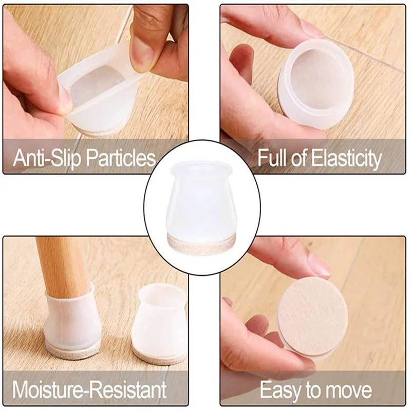 Silicone Table Chair Leg Mat with Felt Non-Slip Floor Desk Rubber Feet Pad Protection Bottom Cover Cap Woodfloor Protector