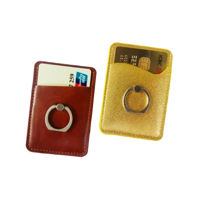 휴대 전화 ID 신용 카드 케이스 지갑에 자체 접착 스틱 반지가 있는 고급 가죽 휴대 전화 카드 홀더