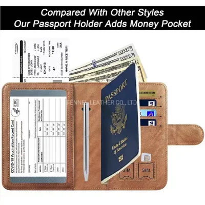제조 공장 OEM 복고풍 스타일 여권 홀더 RFID 보호 기능이 있는 고품질 PU 가죽 카드 홀더 돈칸 여행용 홀더(F1550)