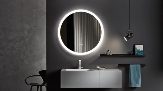 Hesonth 60cm 원형 LED 욕실 거울, 조명 안개 방지 LED 조명 욕실 스마트 메이크업 화장대 거울, 터치 조광기 스위치, 색온도 LED 욕실 거울